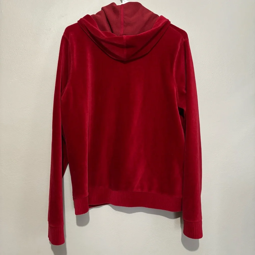 Red Velvet Corduroy Hooded Full Zip Jacket Size Large Y2K Vtg - Picture 10 of 11